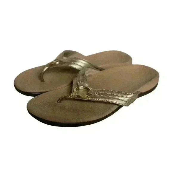 Vionic Women's Thong Sandals Size 10 Leather Metallic Gold Comfort Arch Support - Picture 1 of 9
